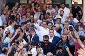 ND-leider Kyrikaos Mitsotakis viert de overwinning
